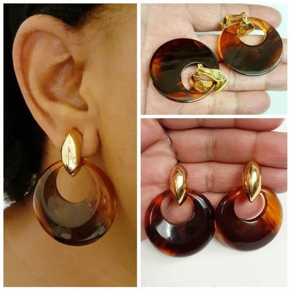 NOS Kenneth Jay Lane Faux Tortoise Shell Earrings